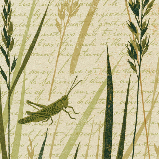 Woodblock Grasshopper Meadow Olive Digital Paper Pack (DDD012591)