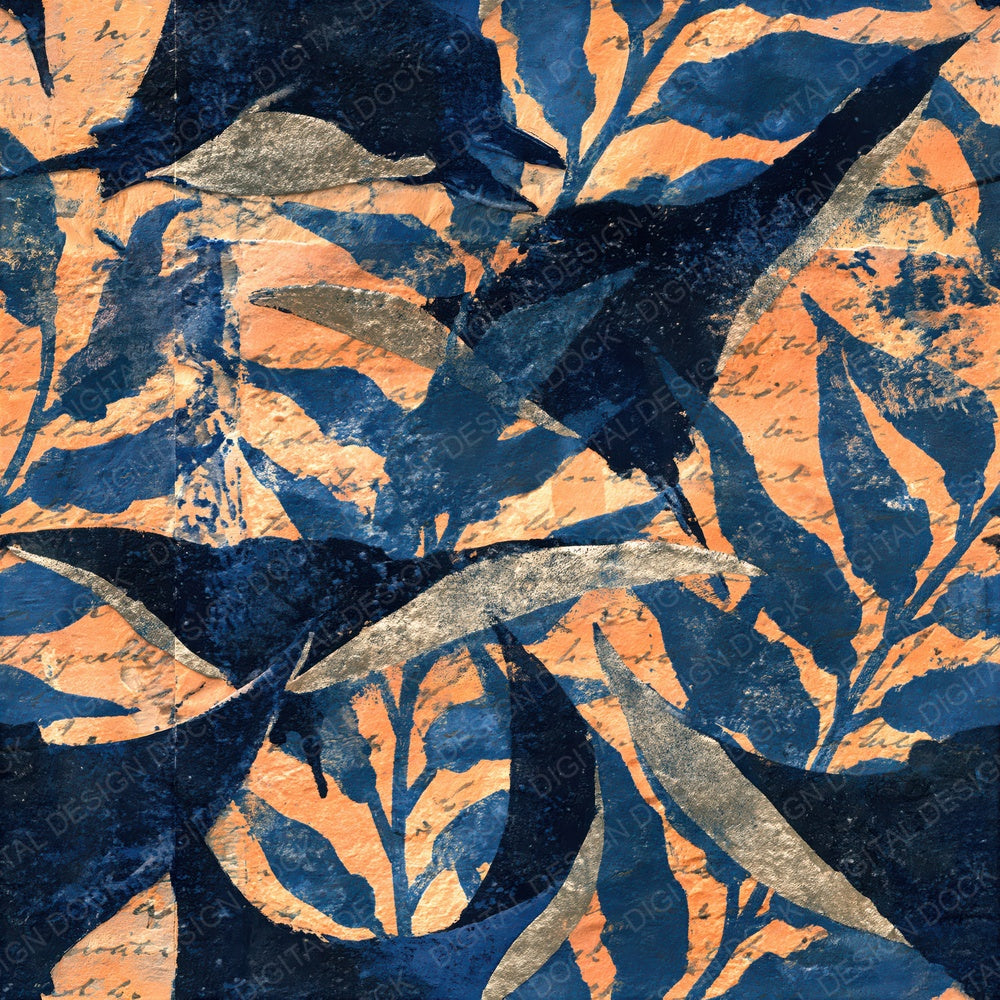 Woodblock Manta Kelp Navy Seamless Digital Paper Pack (DDD012594)