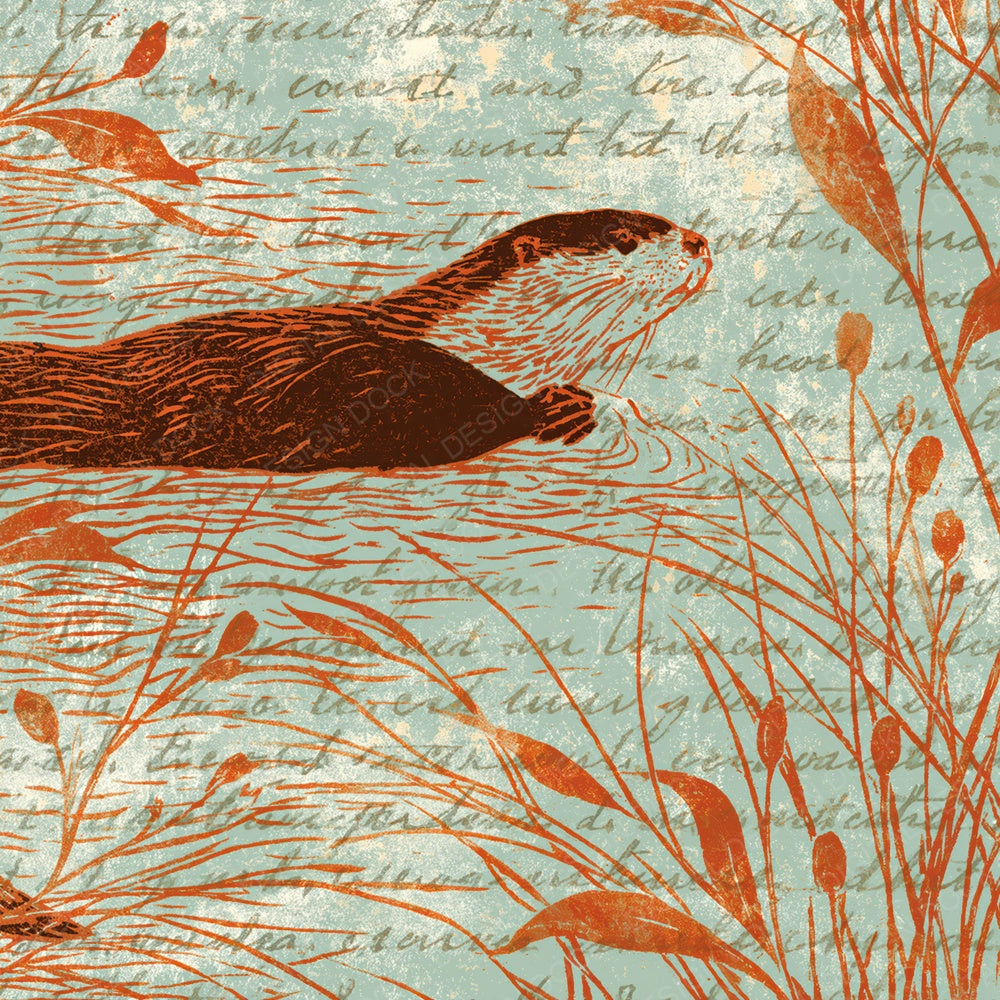 Woodblock Otter River Cocoa Digital Paper Pack (DDD012596)