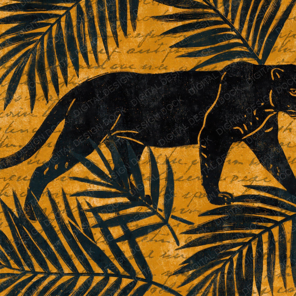 Woodblock Panther Palm Marigold Digital Paper Pack (DDD012597)