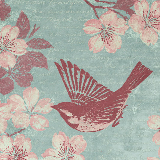 Woodblock Sparrow Cherry Blossom Digital Paper Pack (DDD012601)