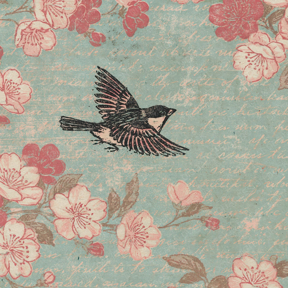 Woodblock Sparrow Cherry Blossom Digital Paper Pack (DDD012601)