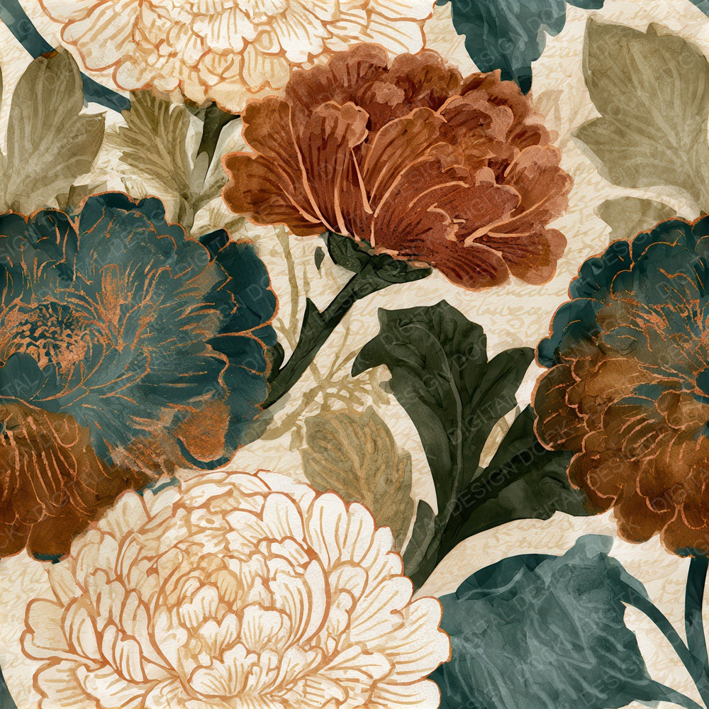 Ink Wash Morris Florals Tobacco Sage Seamless Digital Paper Pack (DDD012607)