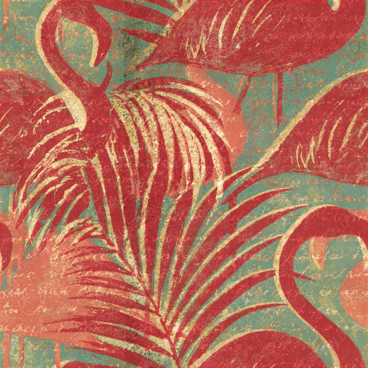 Woodblock Flamingo Palm Coral Seamless Digital Paper Pack (DDD012615)
