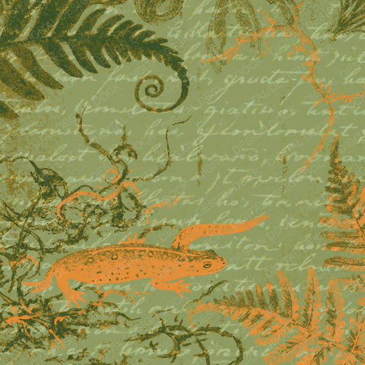 Woodblock Newt Fern Mustard Digital Paper Pack (DDD012618)