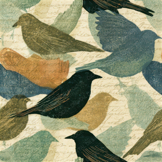 Etching Blackbirds Adobe Sage Seamless Digital Paper Pack (DDD012634)