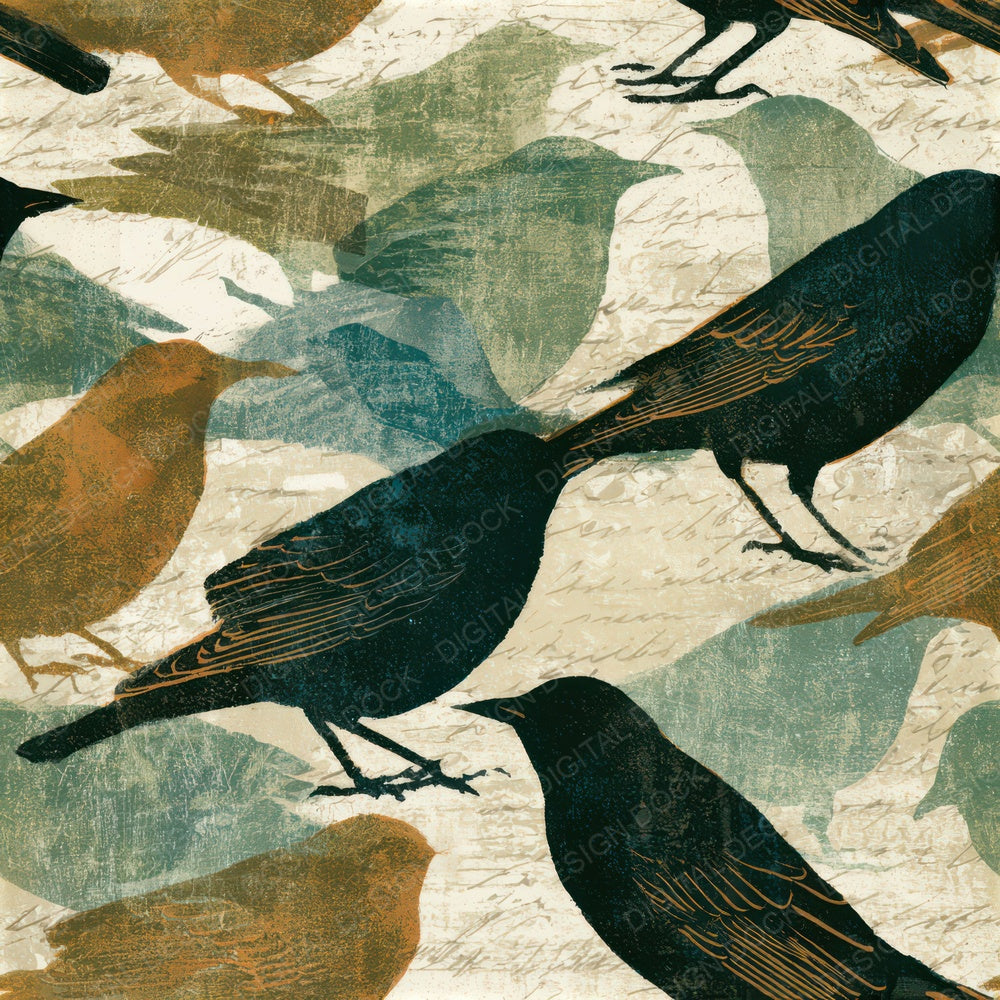 Etching Blackbirds Adobe Sage Seamless Digital Paper Pack (DDD012634)