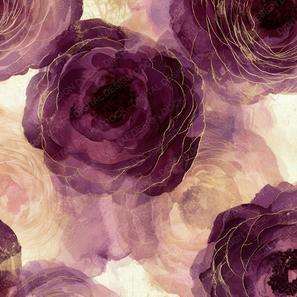 Ink Wash Ranunculus Plum Cream Digital Paper Pack (DDD012636)