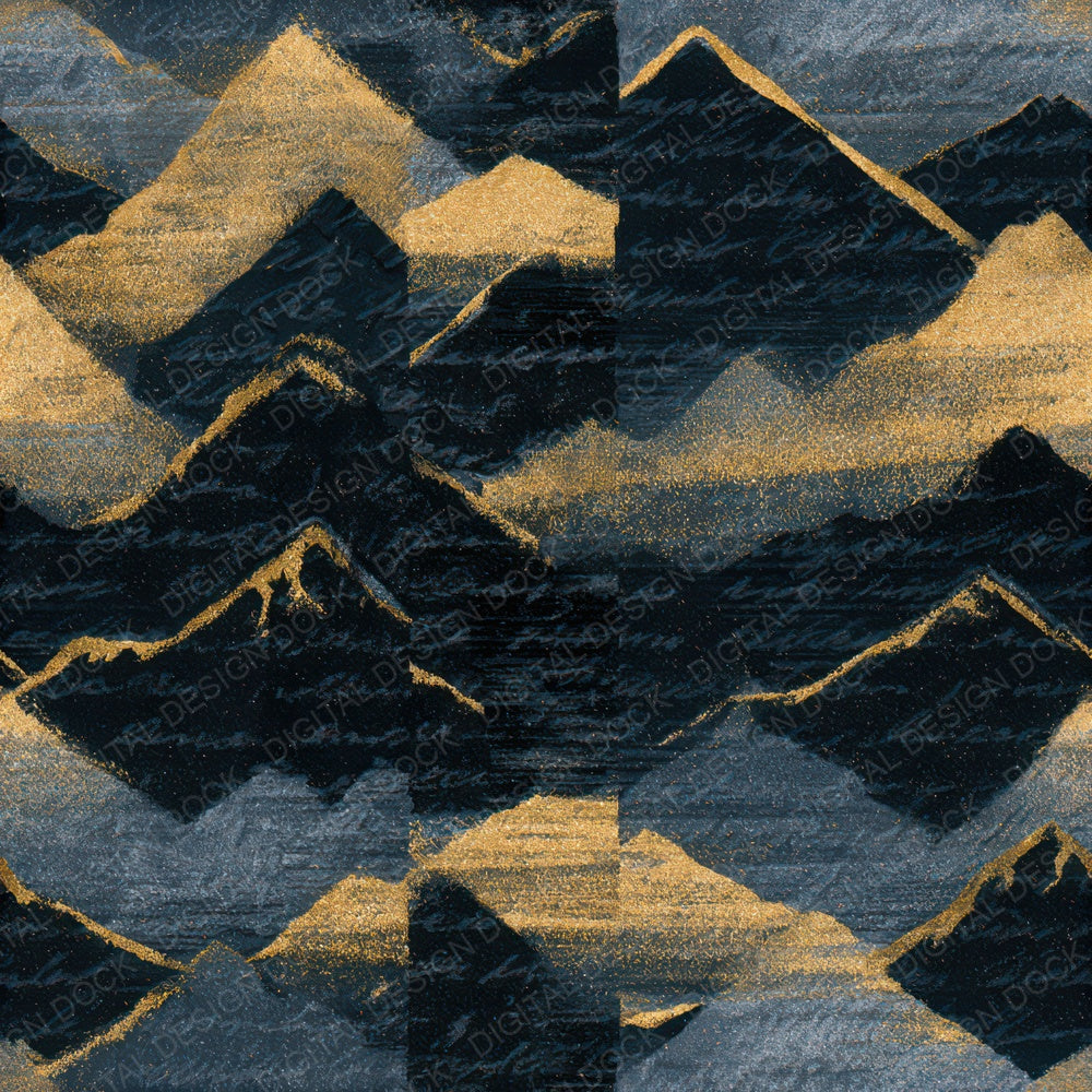 Risograph Mountain Silhouettes Charcoal Gold Seamless Digital Paper Pack (DDD012641)