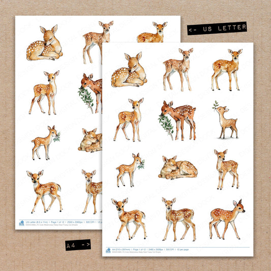 Cute Watercolour Baby Deer Fussy Cut Sheets (DDD012665)