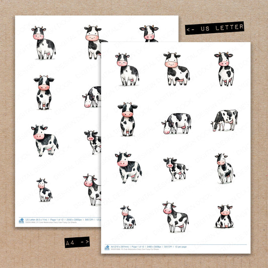 Cute Watercolour Dairy Cow Fussy Cut Sheets (DDD012666)