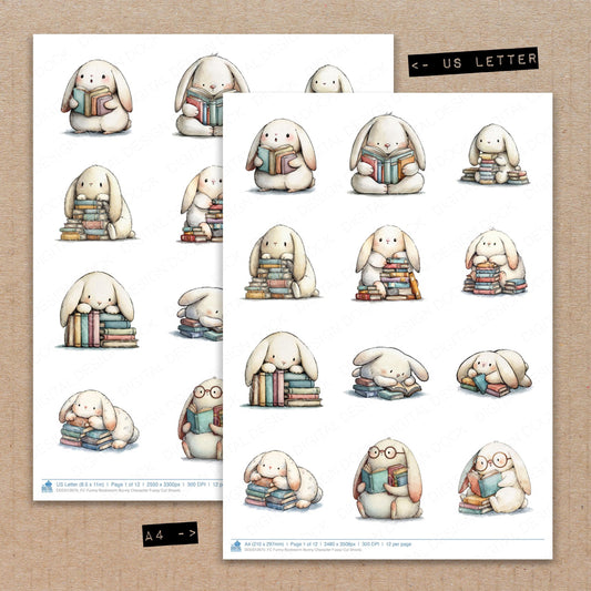 Funny Bookworm Bunny Character Fussy Cut Sheets (DDD012670)