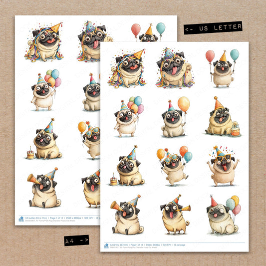 Funny Party Pug Character Fussy Cut Sheets (DDD012677)