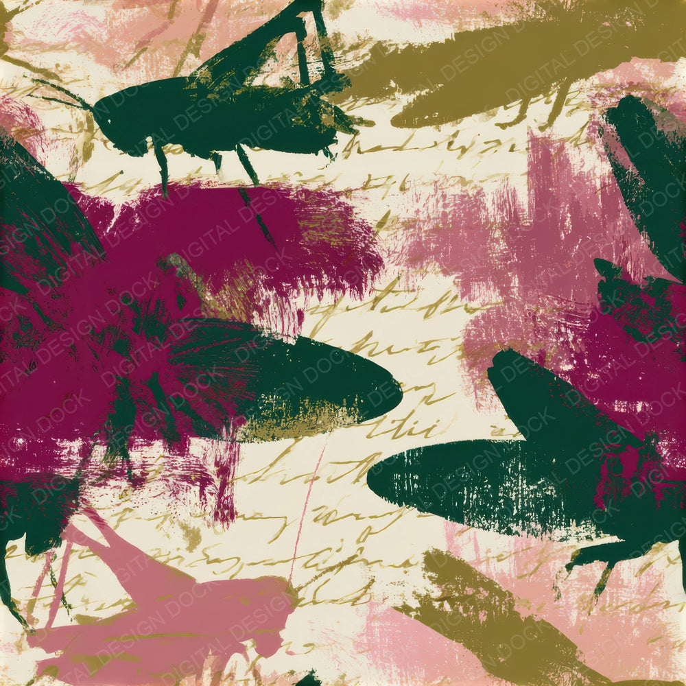Gouache Cricket Magenta Jungle Green Seamless Digital Paper Pack (DDD012690)