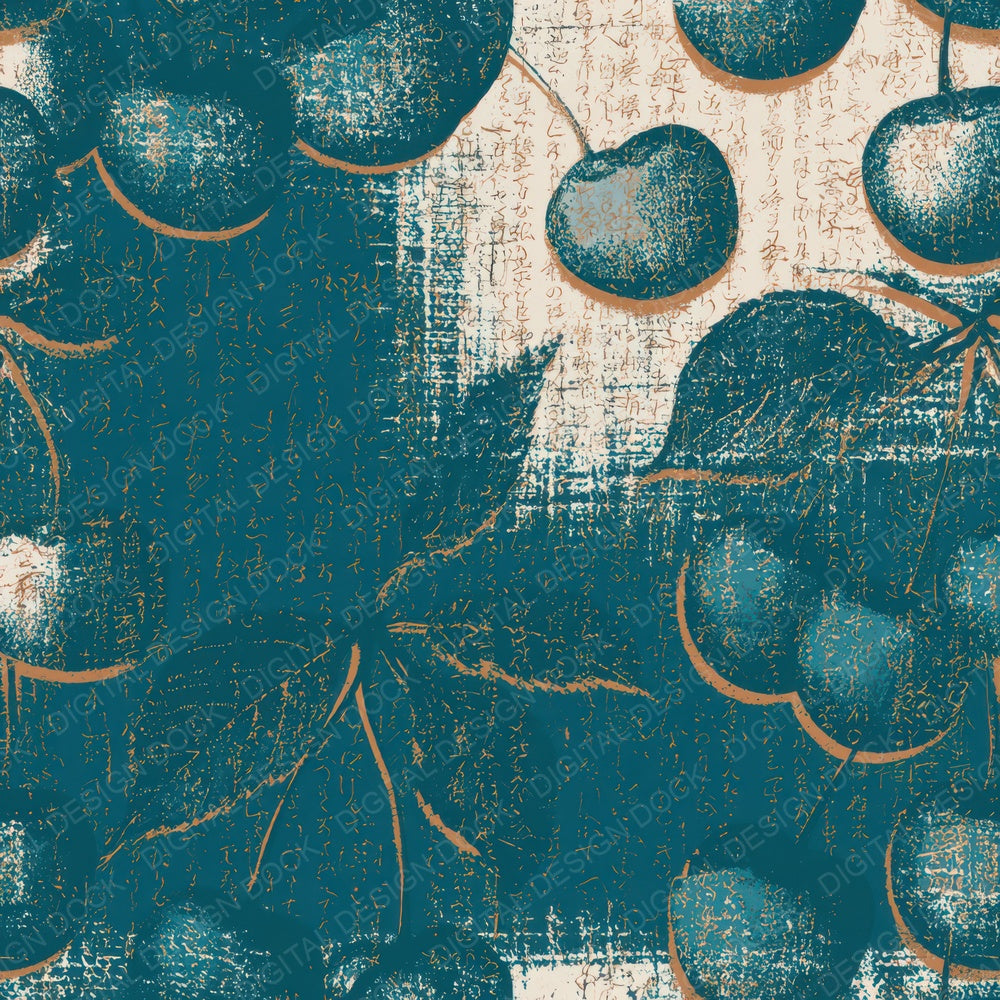 Letterpress Cherries Teal Bone Digital Paper Pack (DDD012693)