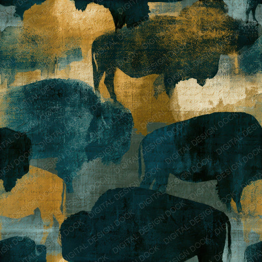 Photogram Buffalo Teal Brass Seamless Digital Paper Pack (DDD012698)