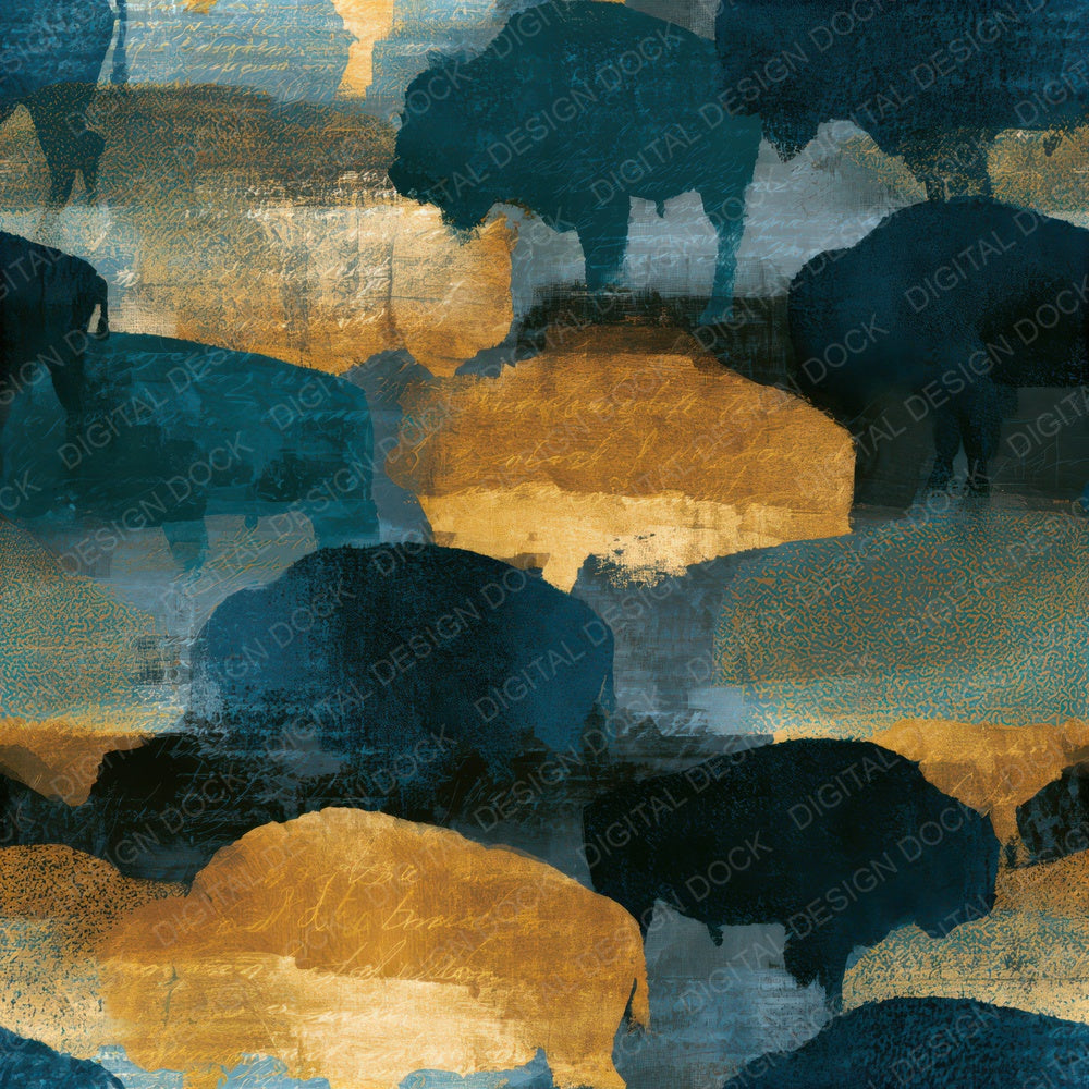 Photogram Buffalo Teal Brass Seamless Digital Paper Pack (DDD012698)