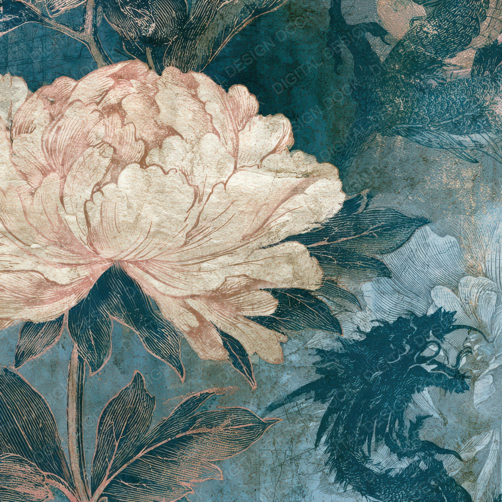 Antique Botanical Dragons Teal Copper Digital Paper Pack (DDD012705)