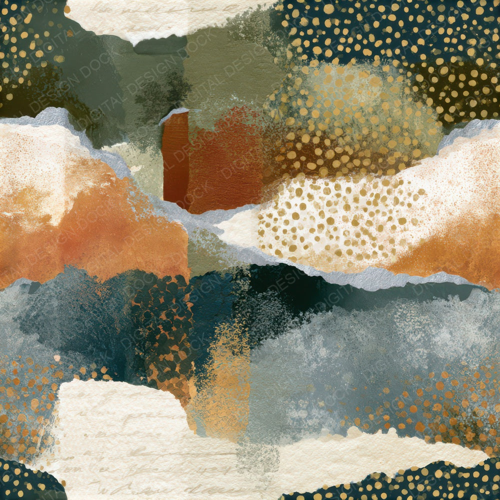Collage Scattered Dots Rust Moss Ivory Seamless Digital Paper Pack (DDD012710)