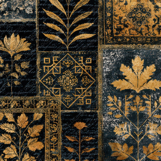 Antique Botanical Persian Rug Gold Digital Paper Pack (DDD012725)