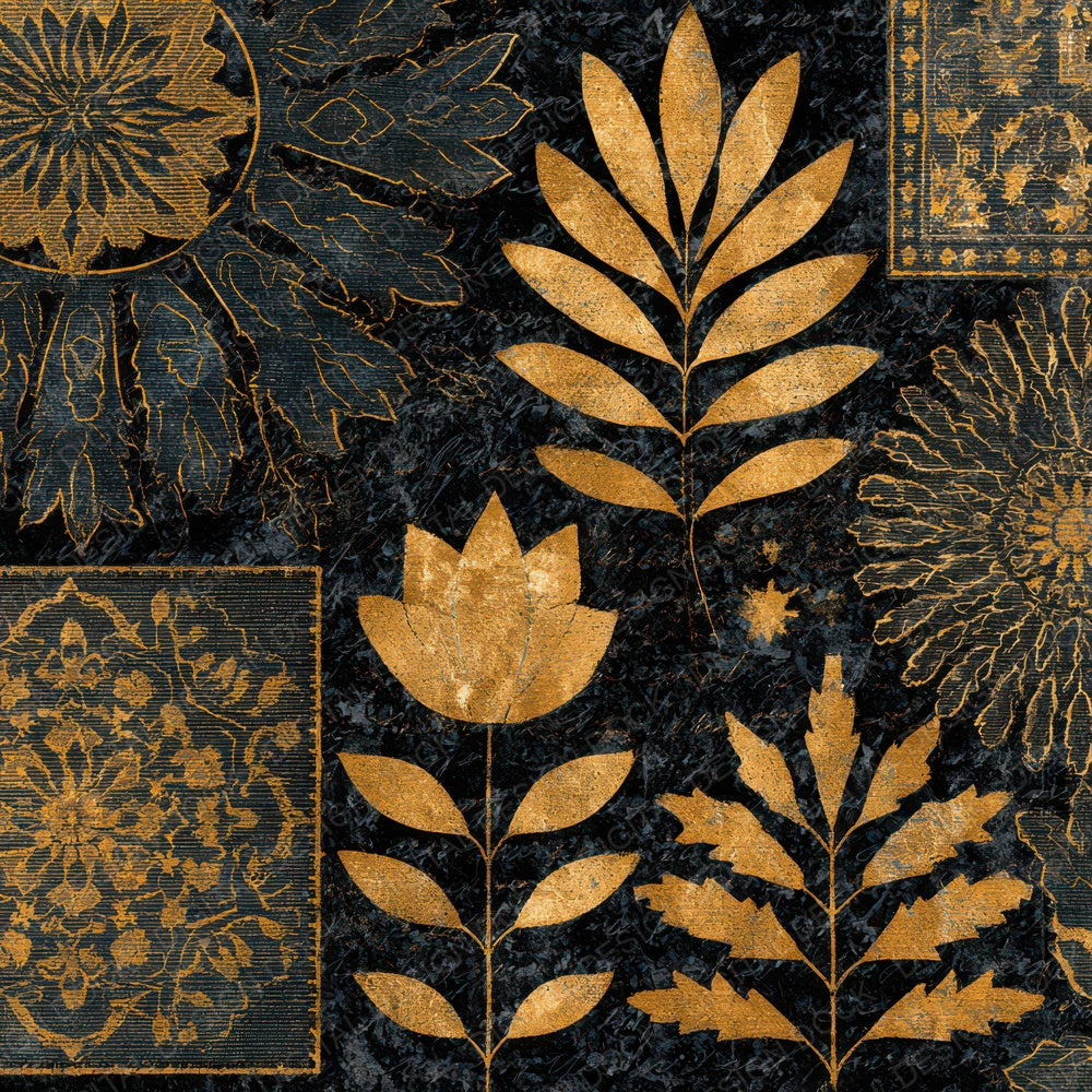 Antique Botanical Persian Rug Gold Digital Paper Pack (DDD012725)