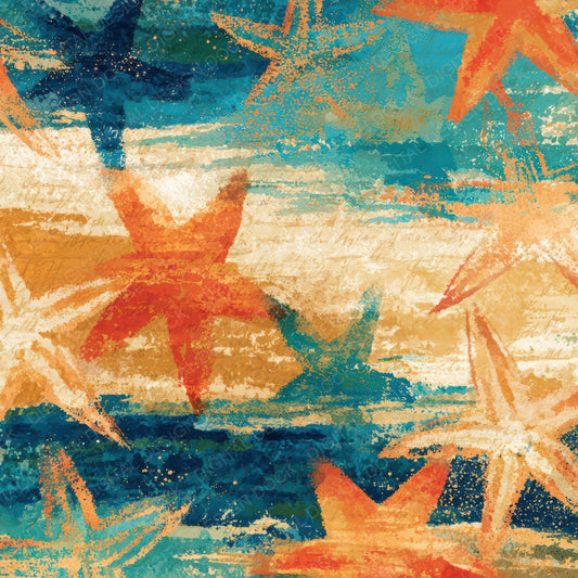 Sumi-e Starfish Coral Turquoise Digital Paper Pack (DDD012743)
