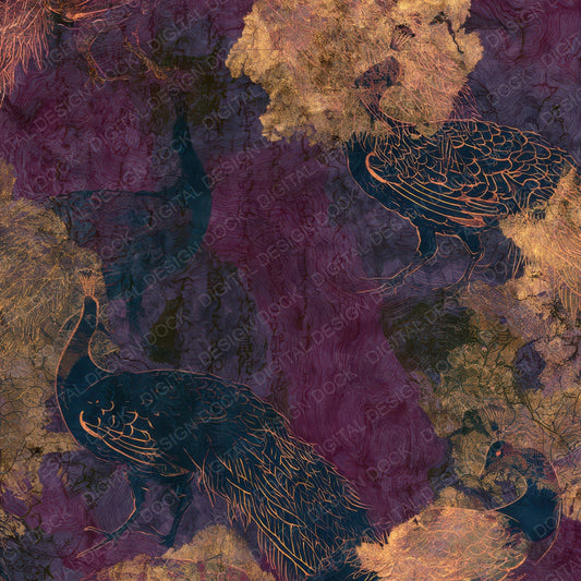 Antique Map Peacock Aubergine Digital Paper Pack (DDD012746)