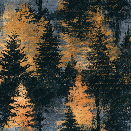 Collage Forest Treeline Gold Digital Paper Pack (DDD012750)