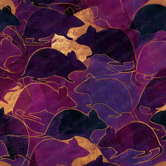 Indian Block Print Mice Aubergine Plum Digital Paper Pack (DDD012755)