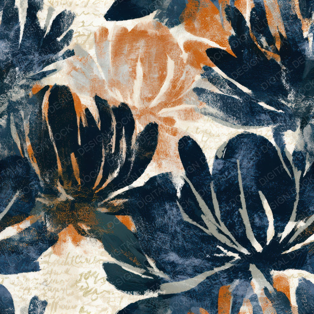 Sumi-e Banksia Navy Rust Seamless Digital Paper Pack (DDD012761)