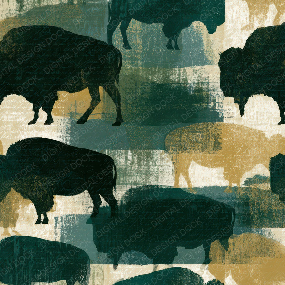 Woodblock Buffalo Forest Bone Digital Paper Pack (DDD012764)