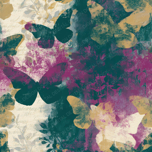 Photogram Butterfly Magenta Jungle Seamless Digital Paper Pack (DDD012771)