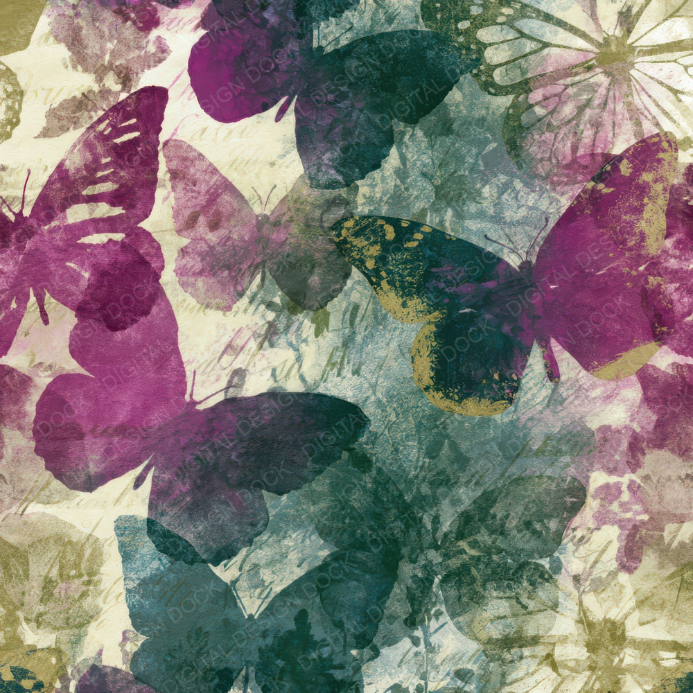 Photogram Butterfly Magenta Jungle Seamless Digital Paper Pack (DDD012771)