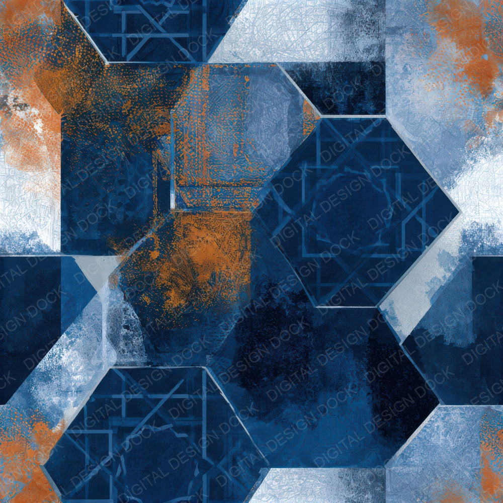 Sumi-e Tessellation Navy Chalk Seamless Digital Paper Pack (DDD012779)