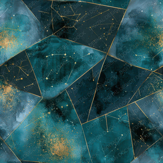 Watercolour Constellations Teal Brass Seamless Digital Paper Pack (DDD012780)