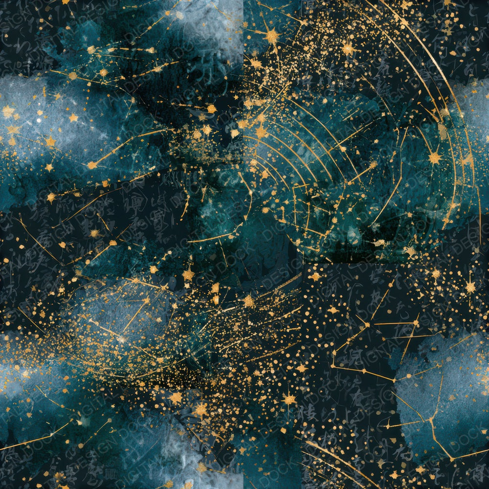 Watercolour Constellations Teal Brass Seamless Digital Paper Pack (DDD012780)