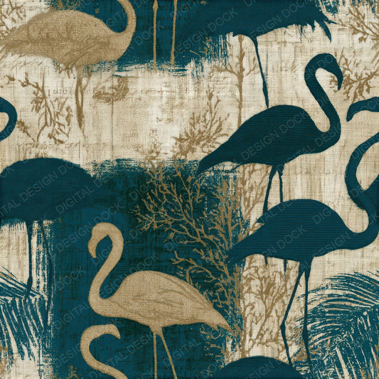 Embroidery Flamingo Teal Bone Seamless Digital Paper Pack (DDD012790)