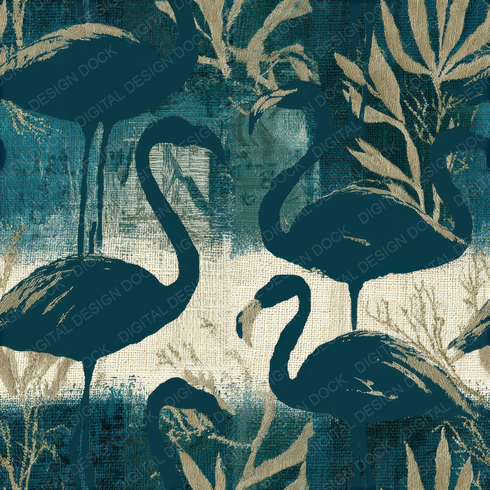Embroidery Flamingo Teal Bone Seamless Digital Paper Pack (DDD012790)