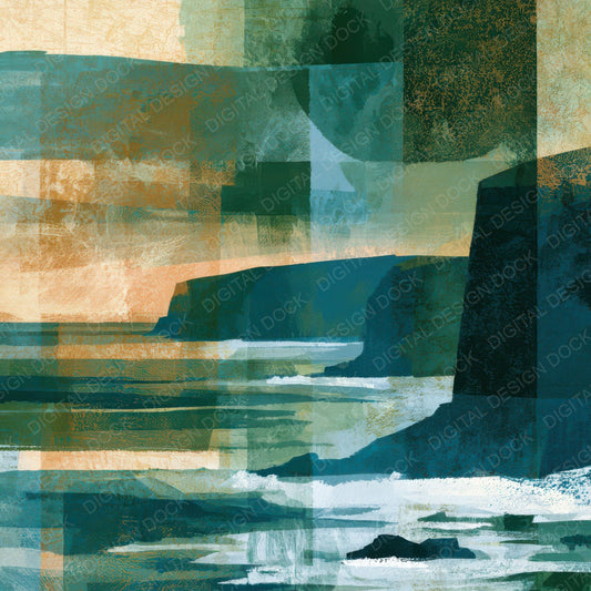 Gouache Coastal Cliffs Dewy Green Seamless Digital Paper Pack (DDD012791)
