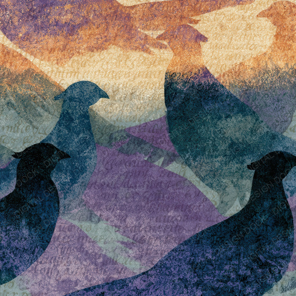 Woodblock Pheasant Lilac Sage Digital Paper Pack (DDD012798)