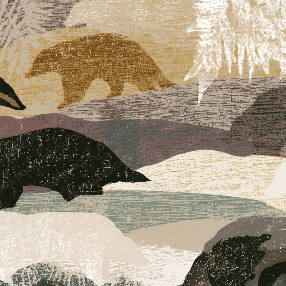 Woodcut Badger Mushroom Ivory Digital Paper Pack (DDD012799)