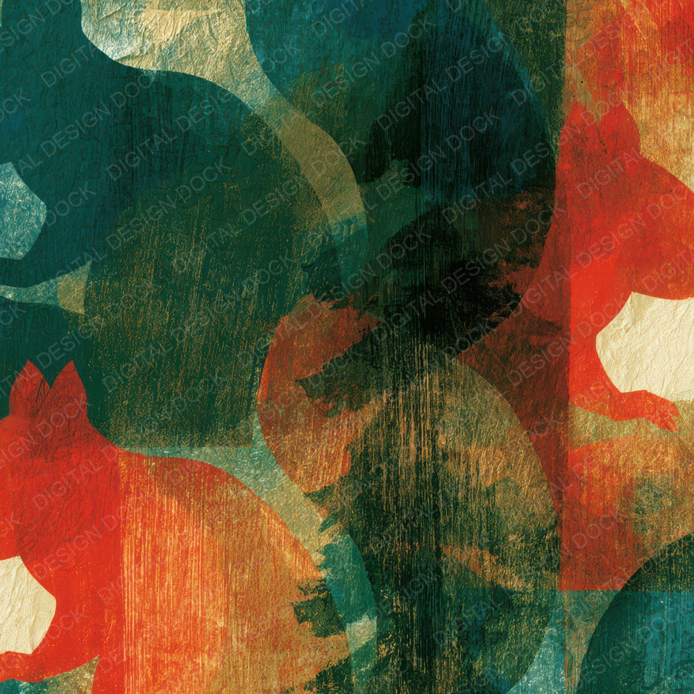 Woodcut Red Squirrel Emerald Digital Paper Pack (DDD012803)
