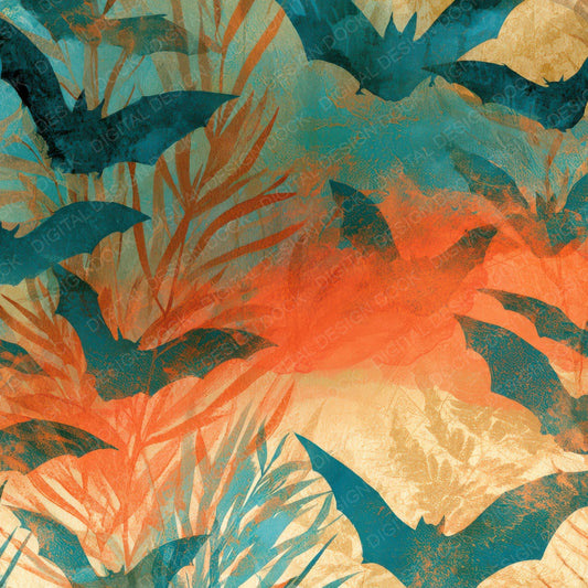 Ink Wash Bats Coral Turquoise Digital Paper Pack (DDD012816)