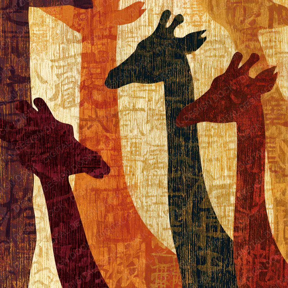 Woodcut Giraffe Cinnamon Burgundy Digital Paper Pack (DDD012821)