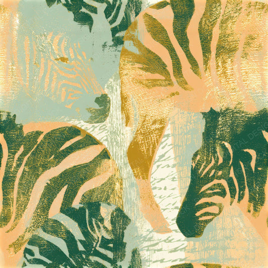 Woodcut Zebra Apricot Pistachio Seamless Digital Paper Pack (DDD012822)