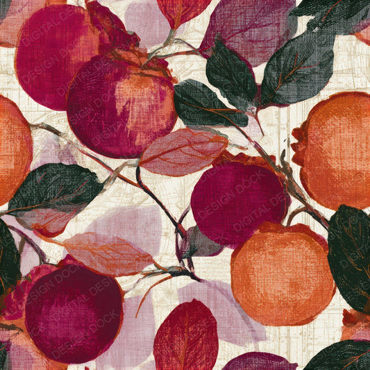Antique Botanical Persimmon Garnet Seamless Digital Paper Pack (DDD012825)