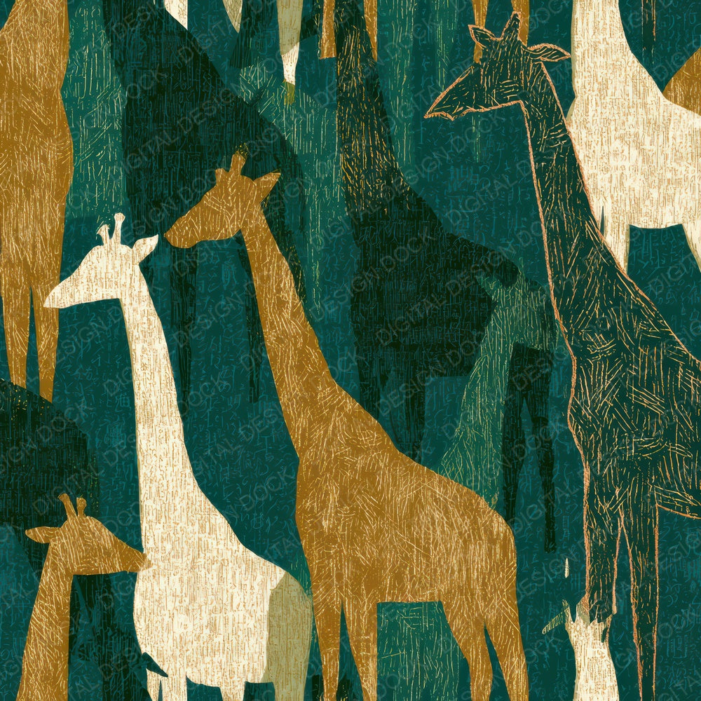 Engraving Giraffe Forest Green Bone Digital Paper Pack (DDD012833)