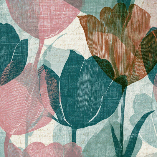 Engraving Tulip Powder Pink Seamless Digital Paper Pack (DDD012837)