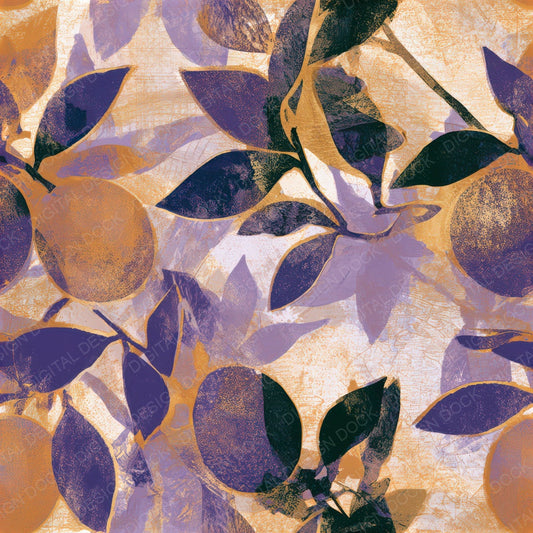 Woodblock Kumquat Lavender Seamless Digital Paper Pack (DDD012843)