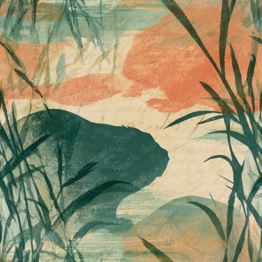 Lithograph Beaver Reed Papaya Seamless Digital Paper Pack (DDD012857)